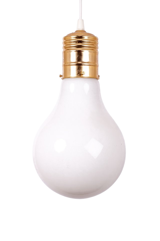 Stor rund bordslampa formgiven som glödlampa, vitt glas med synlig glödtråd, Sverige 1980-tal