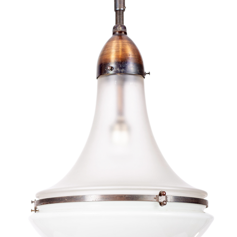 Stor Luzette-lampa i glas och koppar, tillskriven Peter Behrens för Siemens-Schuckert, 1920-tal