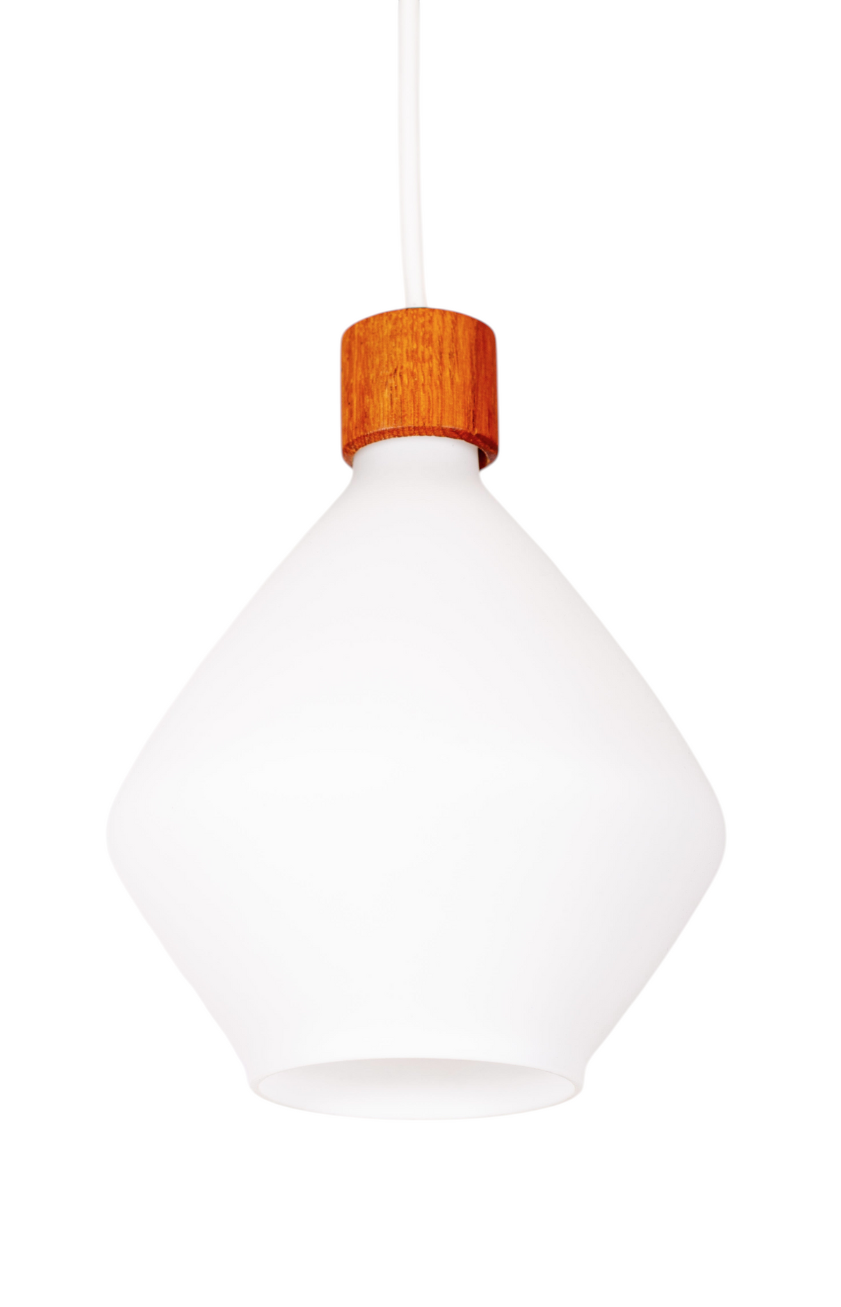 Modighus.se retro taklampa från Luxus i vitt matt glas och teakdetalj från 1950-talet