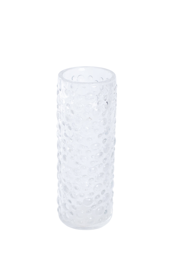 Modighus.se cylindrisk vas i klart glas med dekorativt kulmönster, 22 cm hög.