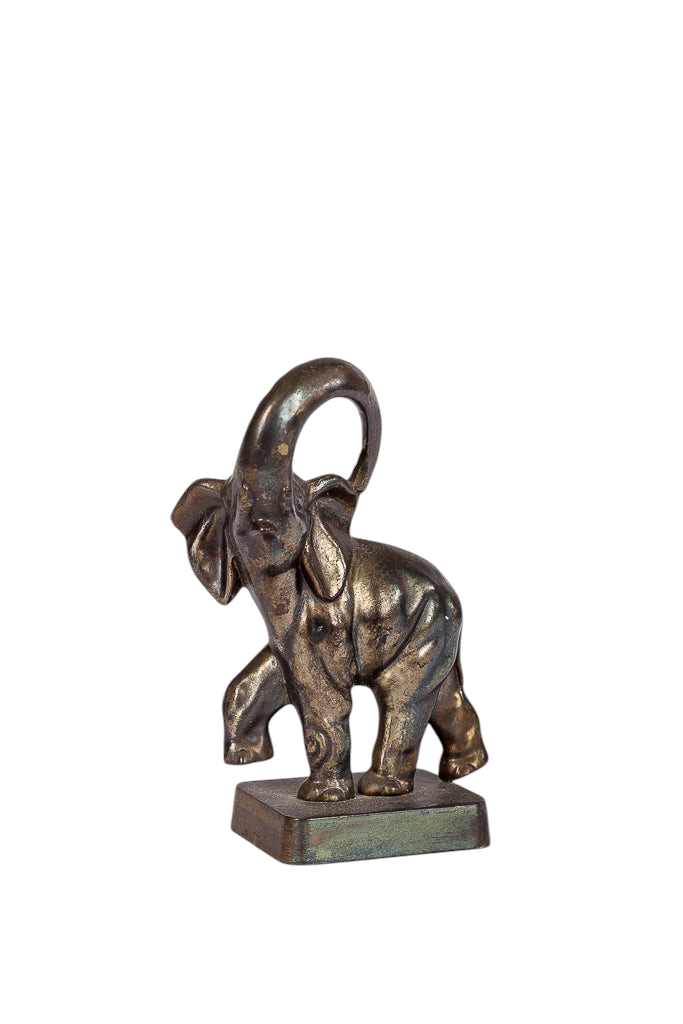 Modighus.se mässingselefant skulptur, 14 cm hög dekorativ figur i antik mässing med upphöjd snabel.