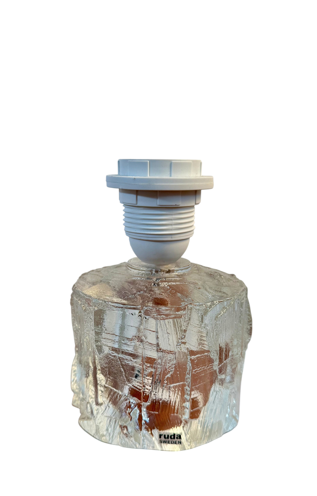 Modighus.se vintage lampfot i klarglas från Ruda Glasbruk, designad av Göte Augustsson på 1950-talet.