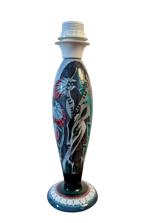 Modighus.se vintage lampfot från Tilgmans Keramik i dekorerad keramik med handmålat djurmotiv från 1960-talet.