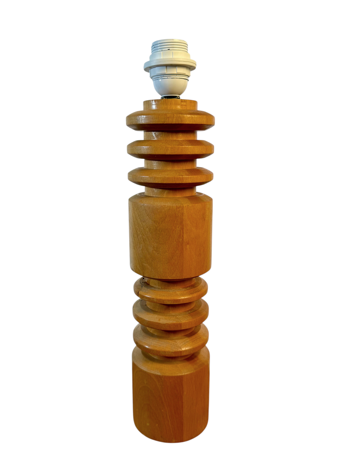 Modighus.se retro svarvad lampfot i bokträ från 1970-talet med dekorativt svarvad design och ny el.
