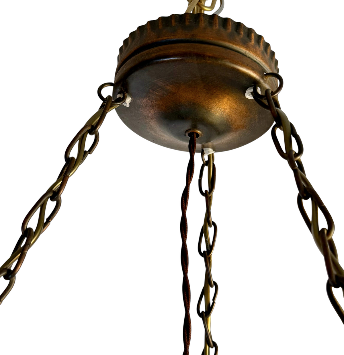 Modighus.se stor jugend taklampa med detaljerad kopparstomme och kedjeupphängning i vintagestil