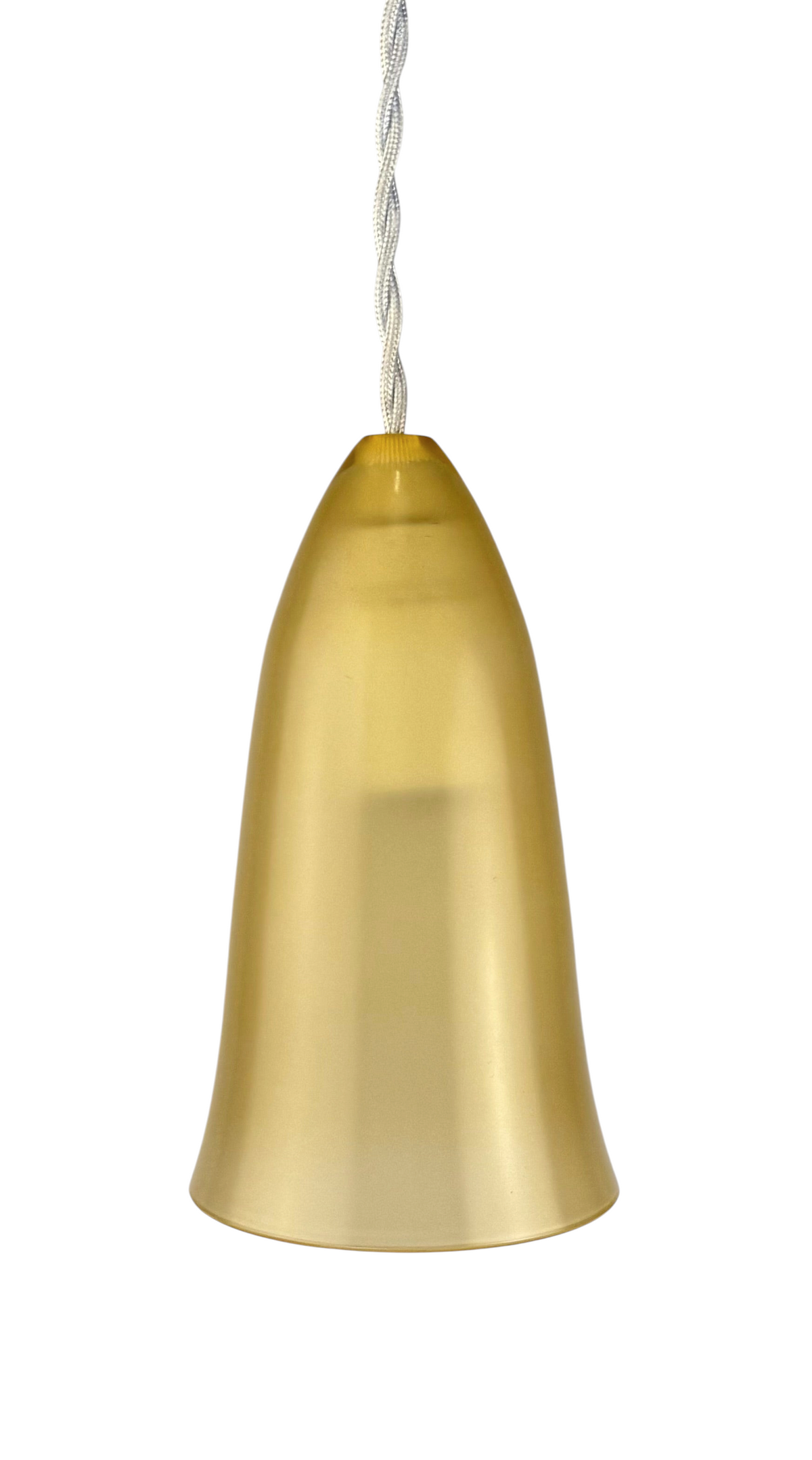 Modighus.se elegant fönsterlampa i gult genomskinligt glas från 1980-talet med vit tvinnad textilkabel.