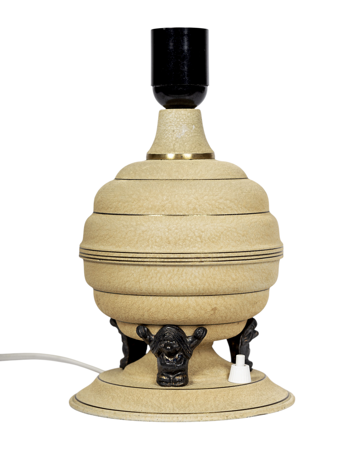 Unik art deco bordslampa i form av klot buret av tre troll, tidigt 1900-tal