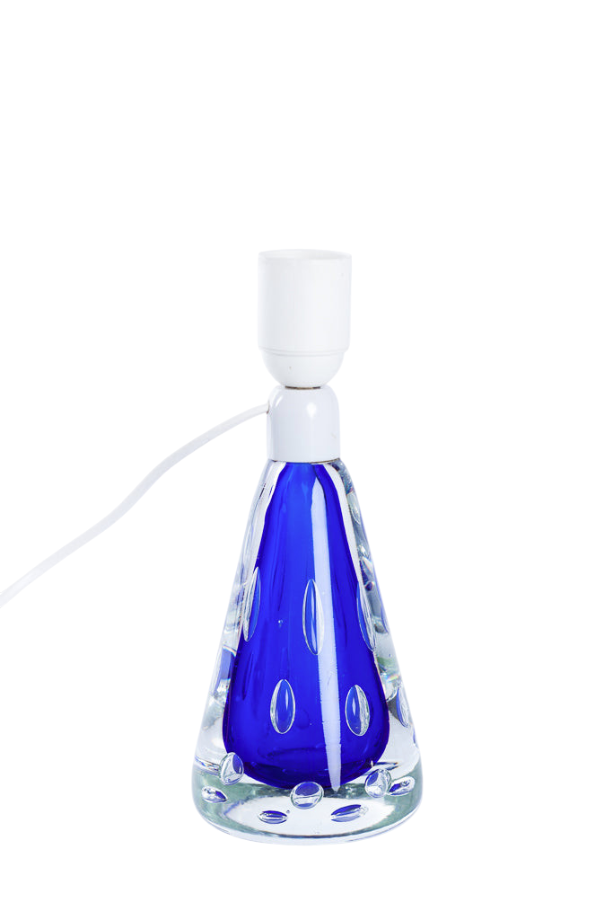 Bordslampa i blått glas med dekorativa bubblor