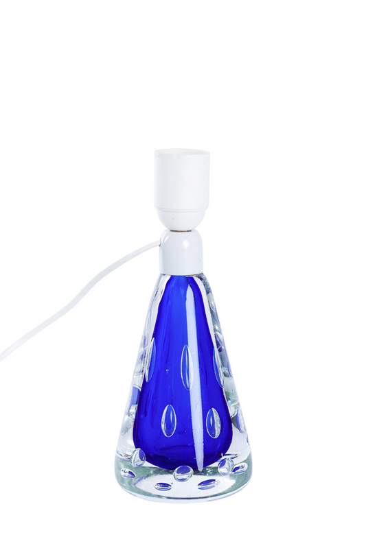 Bordslampa i blått glas med dekorativa bubblor