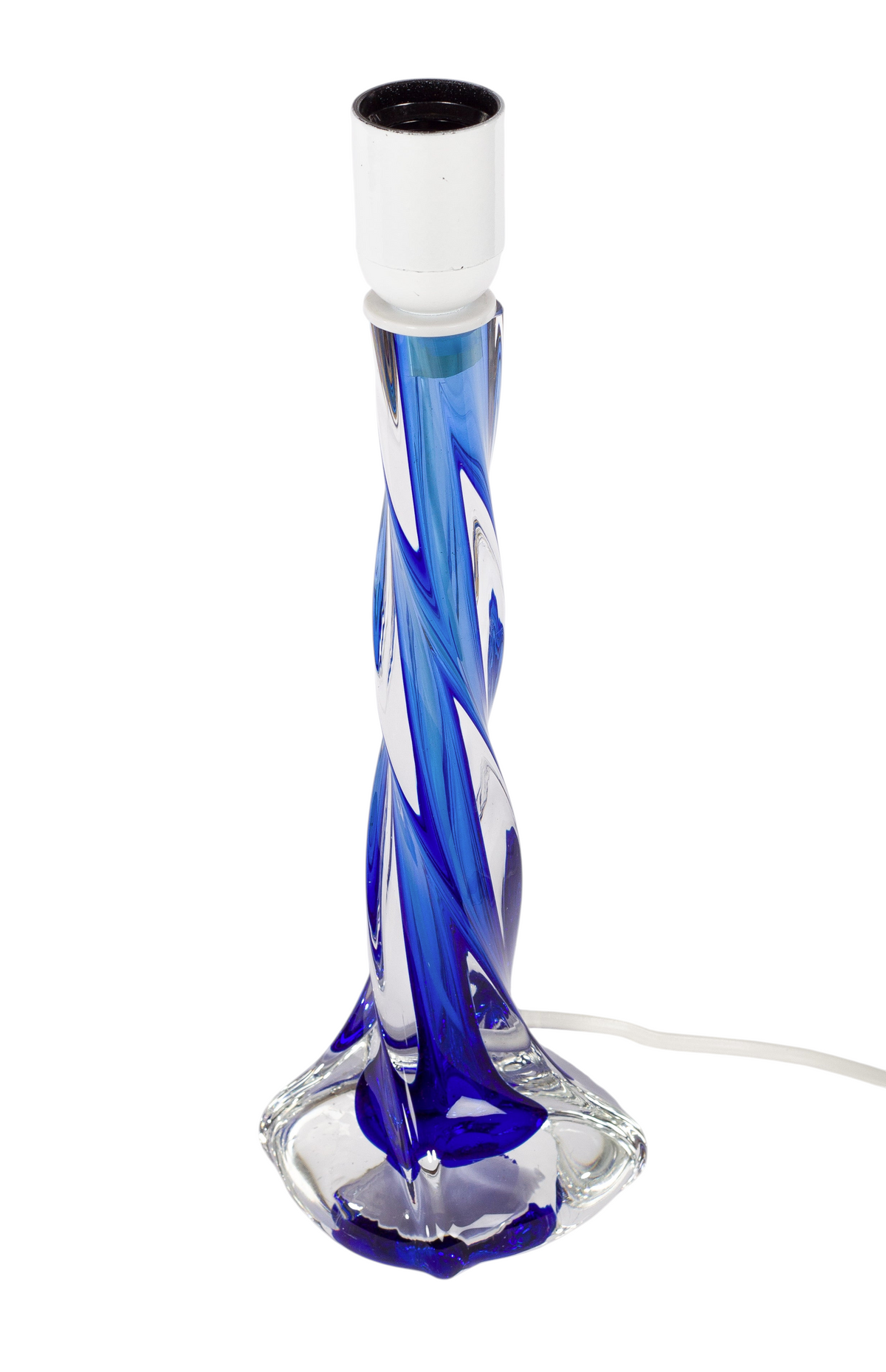 Bordslampa i blått och klart glas med tvinnad stomme