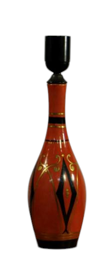 Lampfot i keramik med orange-röd glasyr, dansk tillverkning märkt Köpenhamn och DJ, 1970-tal