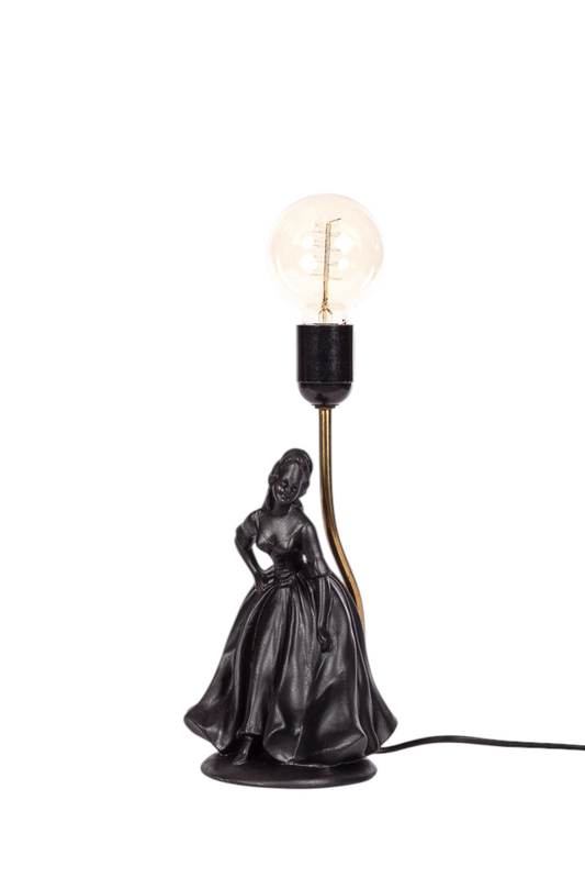 Redesignad figurinlampa målad svart med stomme i mässing,