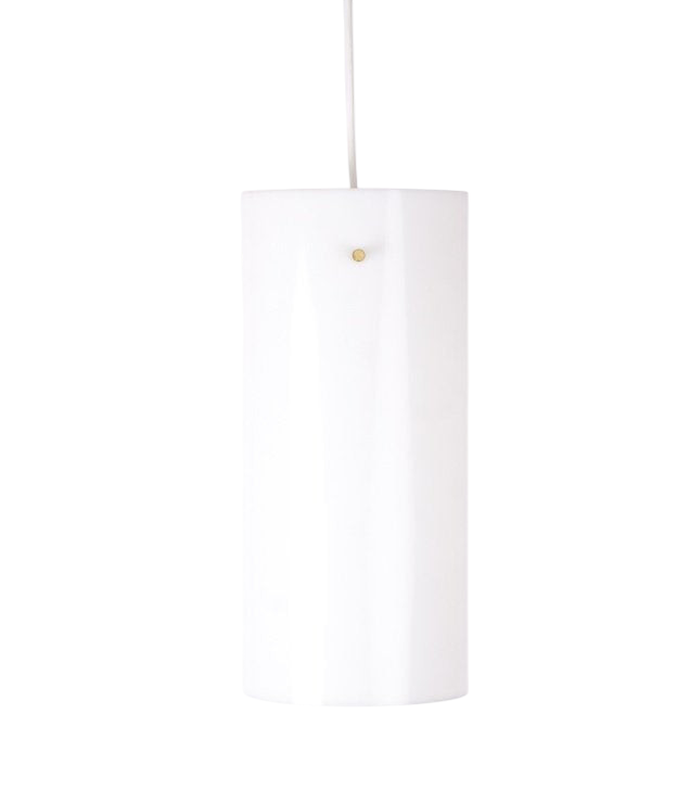 Stilren tubformad lampa i akrylplast med mässingsdetaljer, Fog og Mørup, Danmark 1970-tal