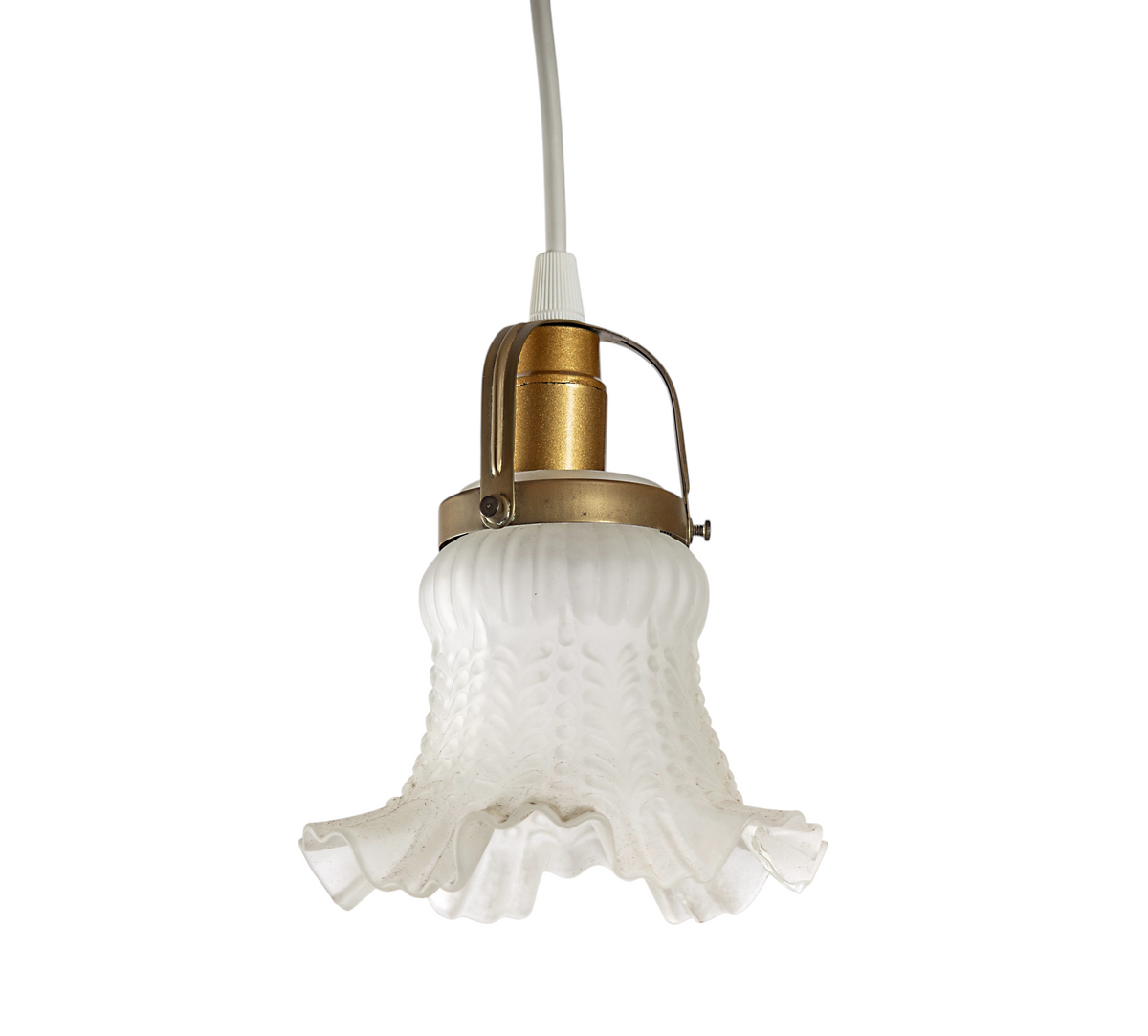 Fönsterlampa i frostat glas veckad som en blomma med mässingsfäste, 1950-tal
