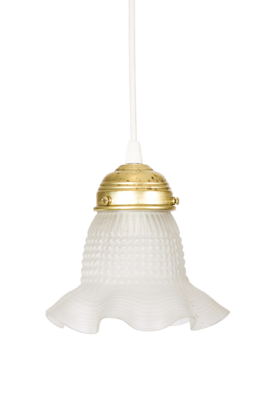Fönsterlampa i frostat pressglas med fäste i mässing
