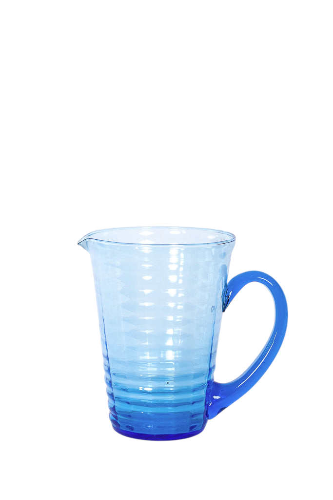 Vacker blå glasbringare., saftbringare Dekorativ nordisk vintage glaskonst.