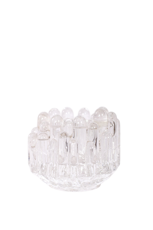 Ljusstake för värmeljus i glas. Dekorativ vintage glaskonst.