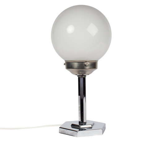 Klotlampa med sexkantig kromad fot. Vintage bordslampa i retrostil.