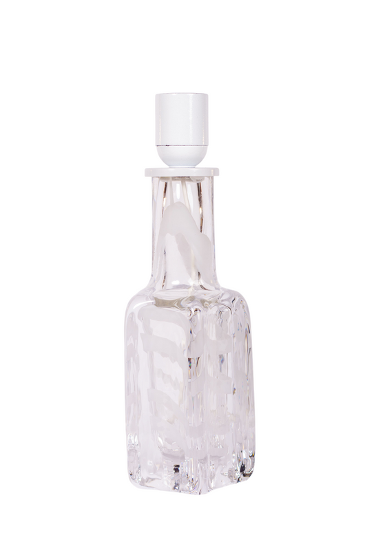 Elegant lampfot i klarglas med vitt mönster från Kosta Glasbruk, 1960-tal