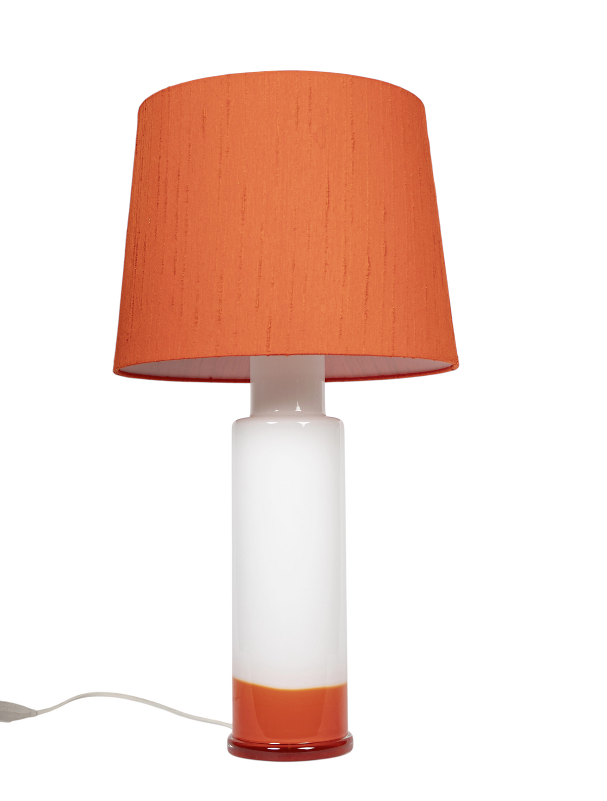 Bordslampa i orange och vitt glas, cylindrisk form, Luxus Vittsjö,  60 till 70-tal