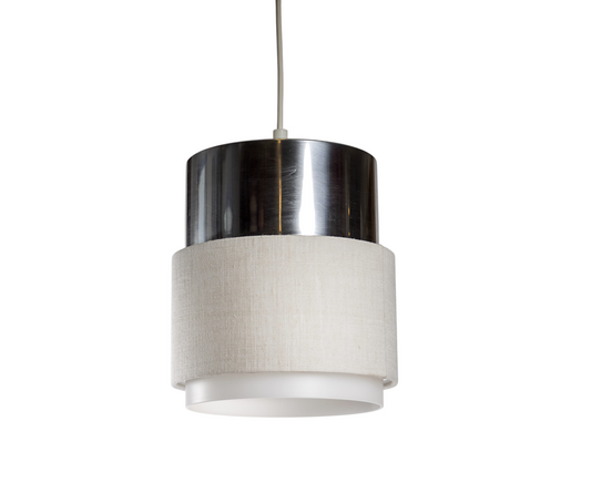 Bordslampa modell Cylindus från Luxus i Vittsjö i aluminium med vit textil och akrylplast, 1960-tal