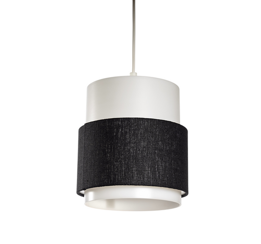 Bordslampa modell Cylindus från Luxus i Vittsjö i svart textil och vit akrylplast, 1960-tal