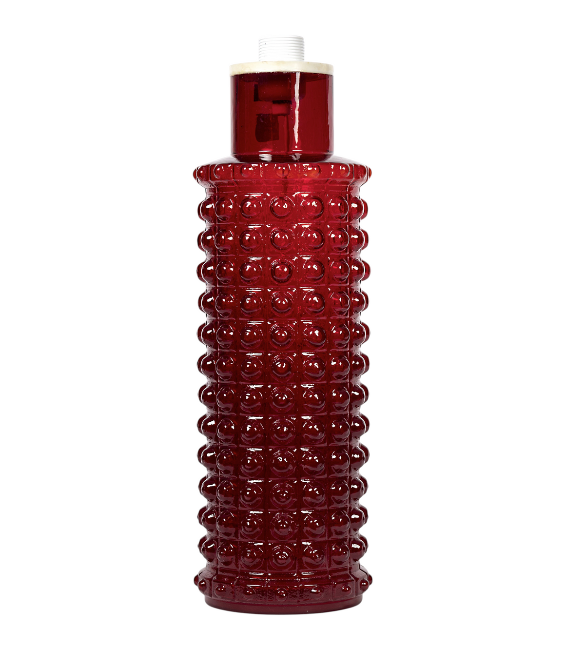 Stor retro lampfot i rött glas med härlig form av Uno och Östen Kristiansson för Luxus Vittsjö, 1960–1970-tal