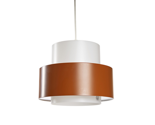 Retro taklampa från Luxus i Vittsjö i vit och brun akrylplast, 1960-tal