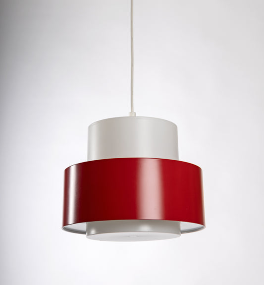 Retro taklampa från Luxus i Vittsjö i vit och röd akrylplast, 1960-tal
