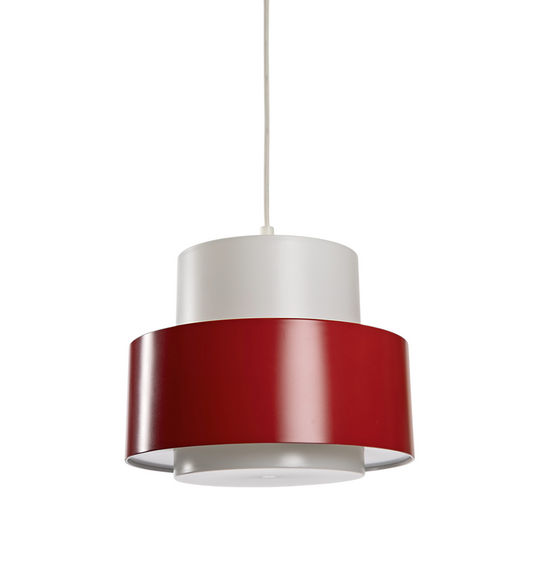 Retro taklampa från Luxus i Vittsjö i vit och röd akrylplast, 1960-tal