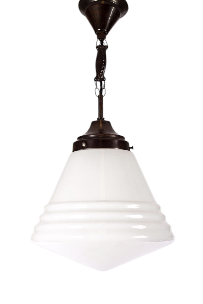 Philips Philite industrilampa med oxiderad koppar och vitt glas. Från 1930-tal, tillverkad i Tyskland