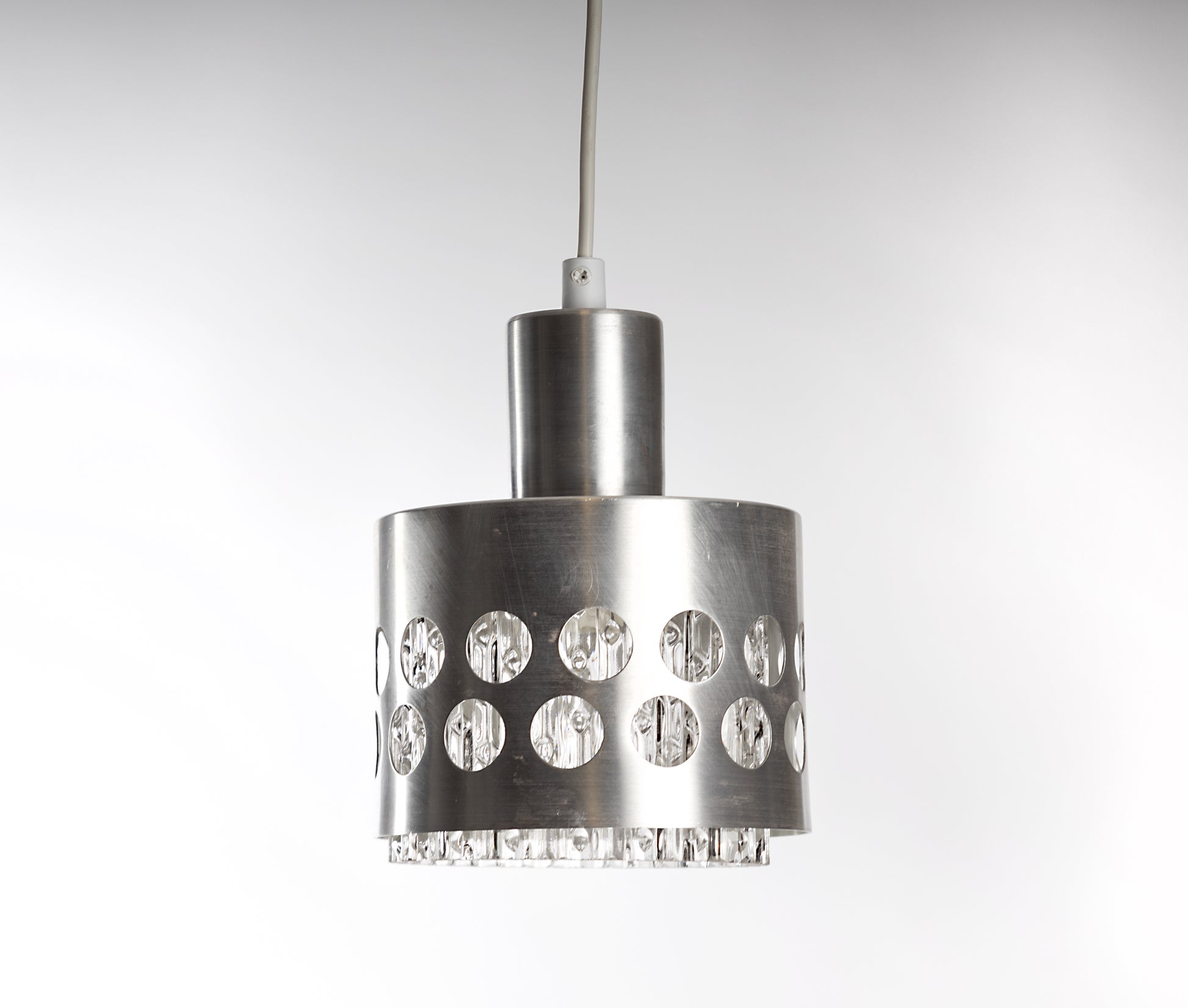 Retro taklampa i aluminium och klarglas, 1960–1970-tal
