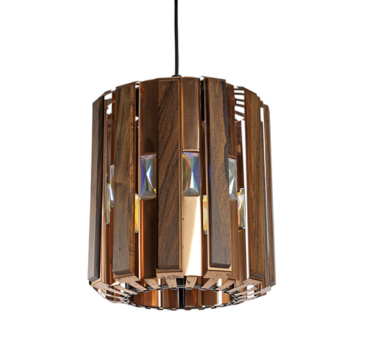 Cool retrolampa i koppar och trä med prismor, 1960-tal,