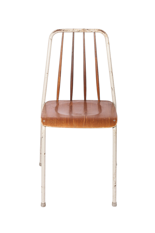 Retrostol i teak och metall från Bjärnums slöjdfabrik, Sverige. Nordisk vintage möbeldesign.