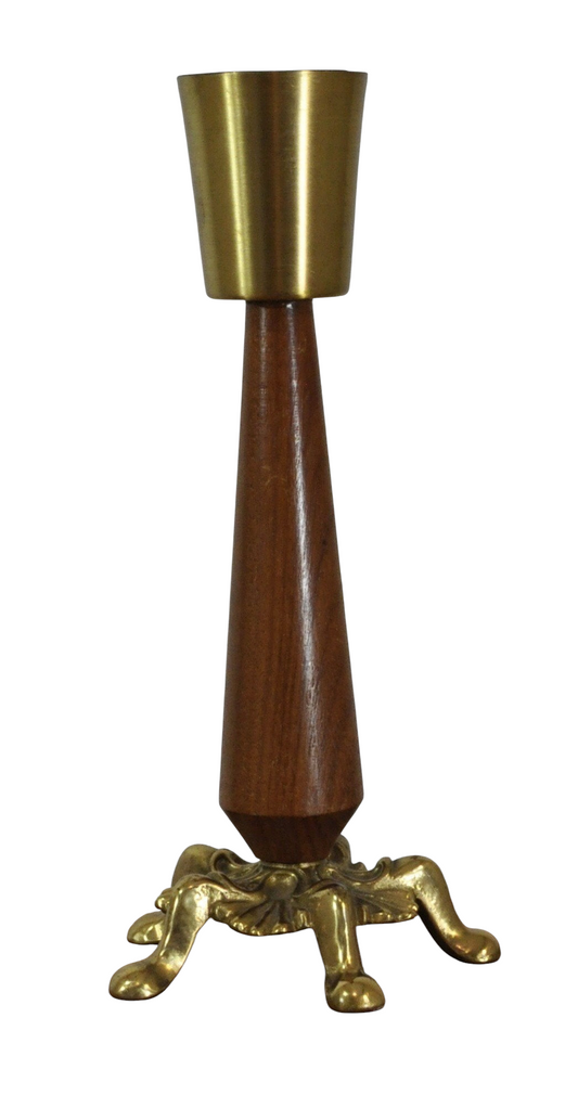 Liten bordslampa med fot i teak och mässingsdetaljer, Skandinavien 1950-tal