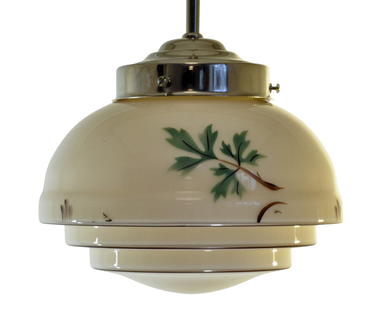 Beige lampkupa med botanisk lövdekor, 1930 till 1950-tal