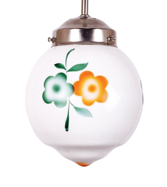 Vit vintage lampkupa med blomsterdekor