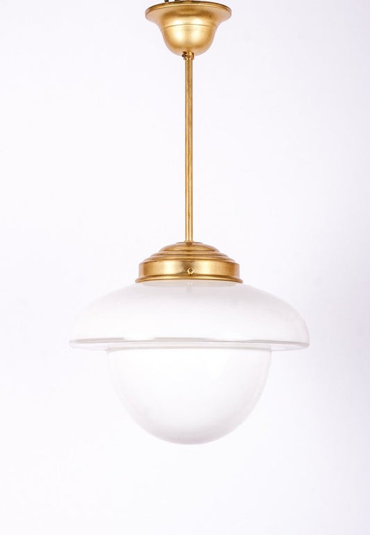 Industridesignlampa Viktoria från ASEA i vitt glas med klarglaslins, Sverige 1930-tal

