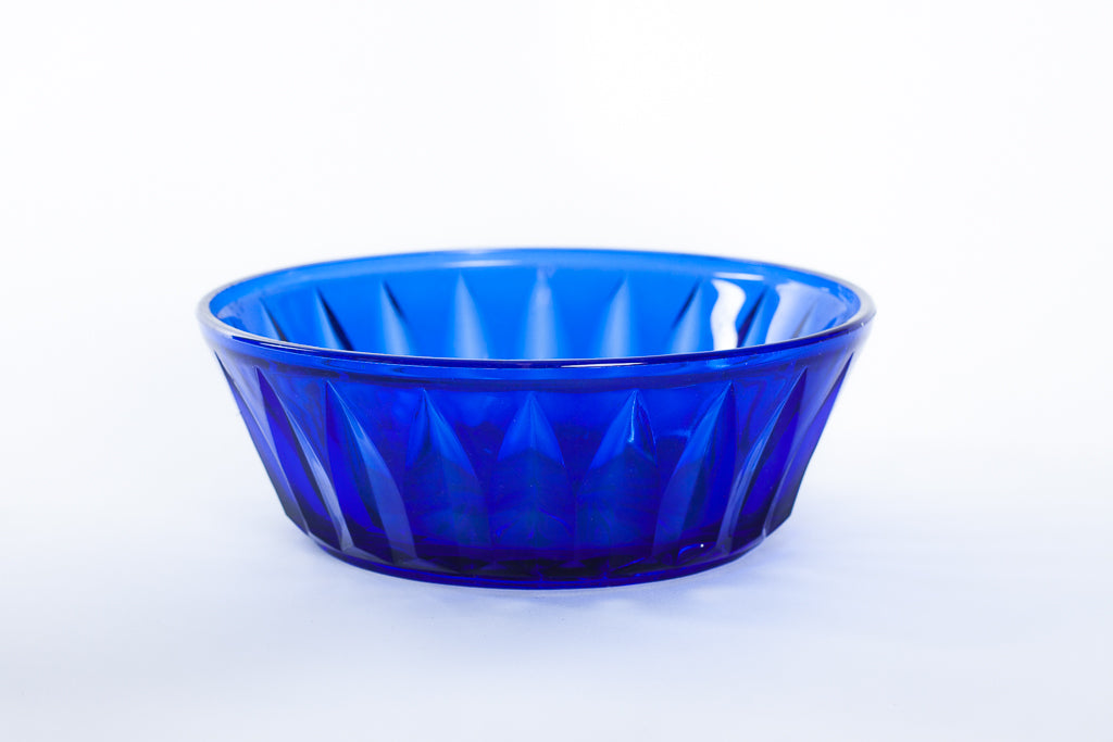 Vacker glasskål i blått, dekorativ skål i vintage stil