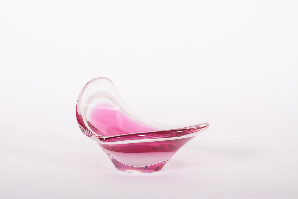 Skål i rosa och genomskinligt glas från Flygfors
