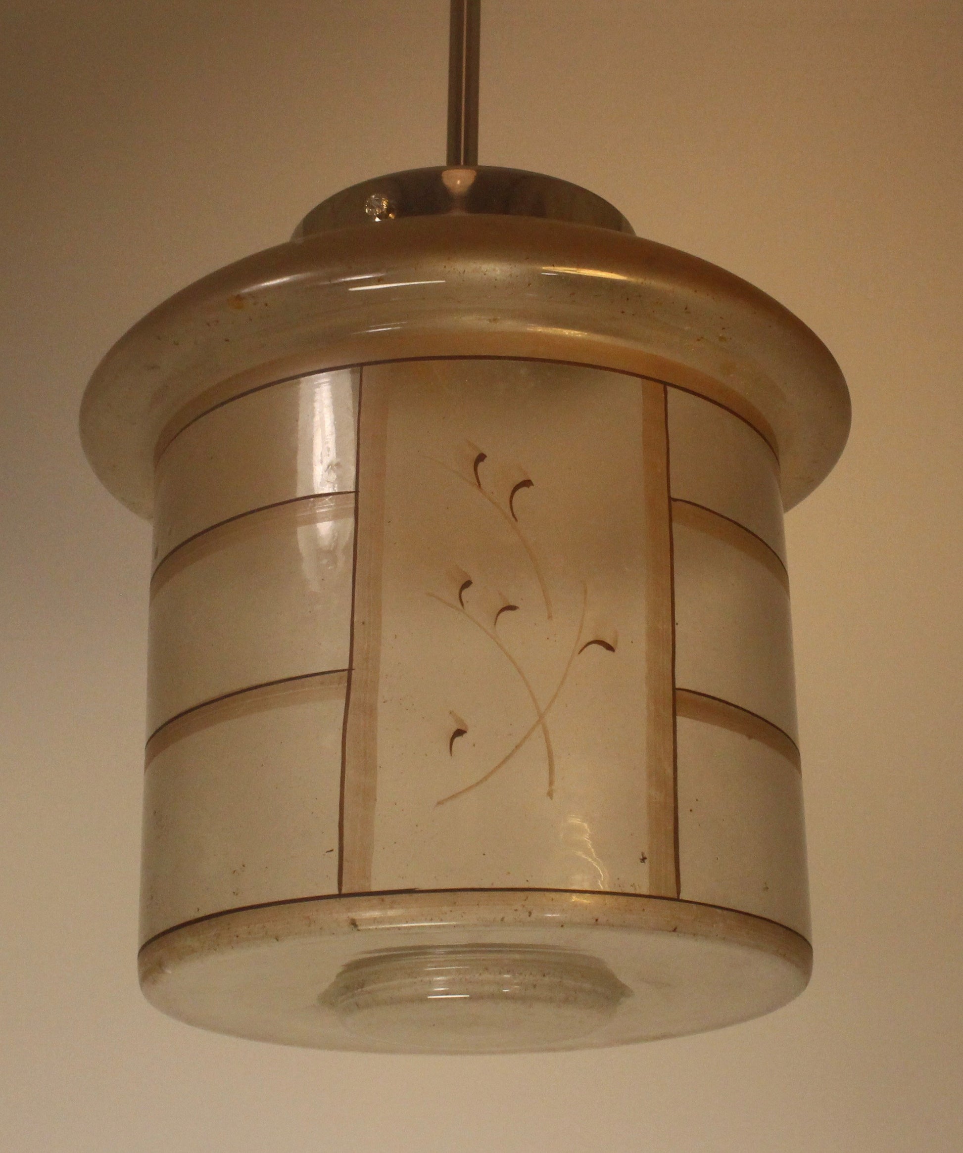 Cylindrisk lampkupa i frostat glas med enkel dekor, 1940-tal
