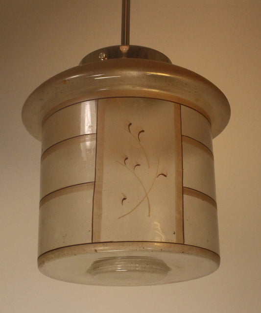 Cylindrisk lampkupa i frostat glas med enkel dekor, 1940-tal
