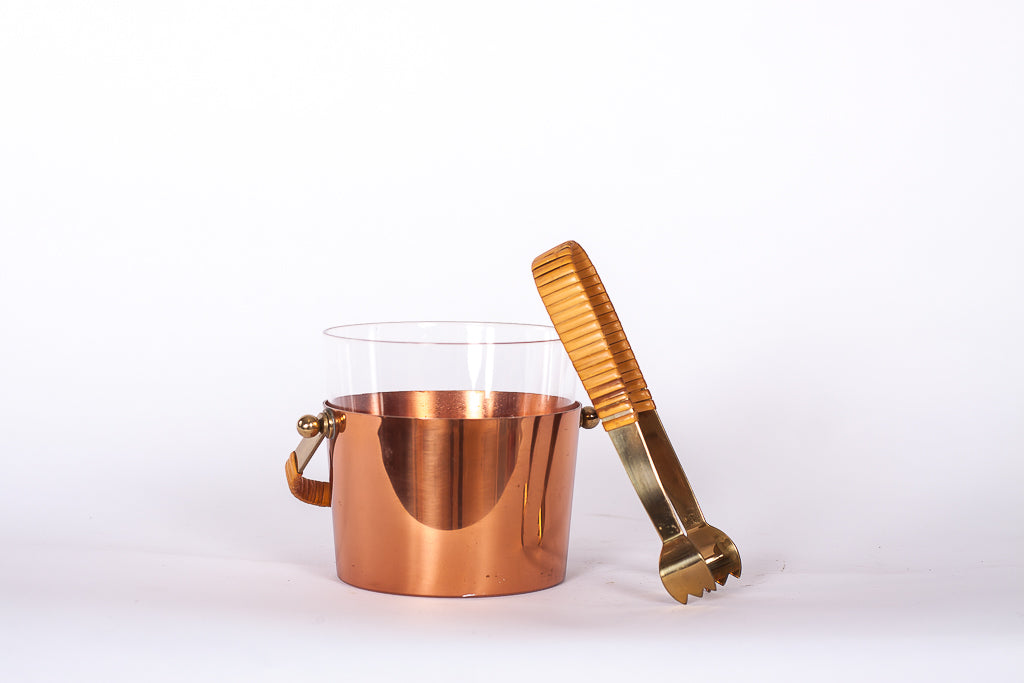 Ishink i koppar, mässing, glas och rotting med istång, designad av Gunnar Ander för Ystad Metall
